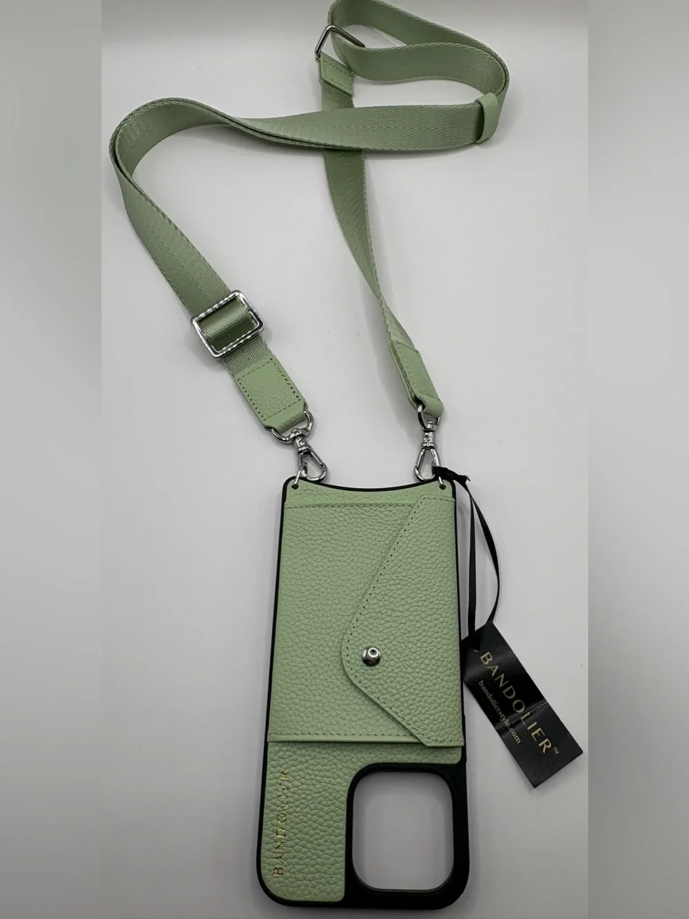 NWT Bandolier Leather IPhone 14 ProMax Crossbody & Bobby Strap, Fern Green